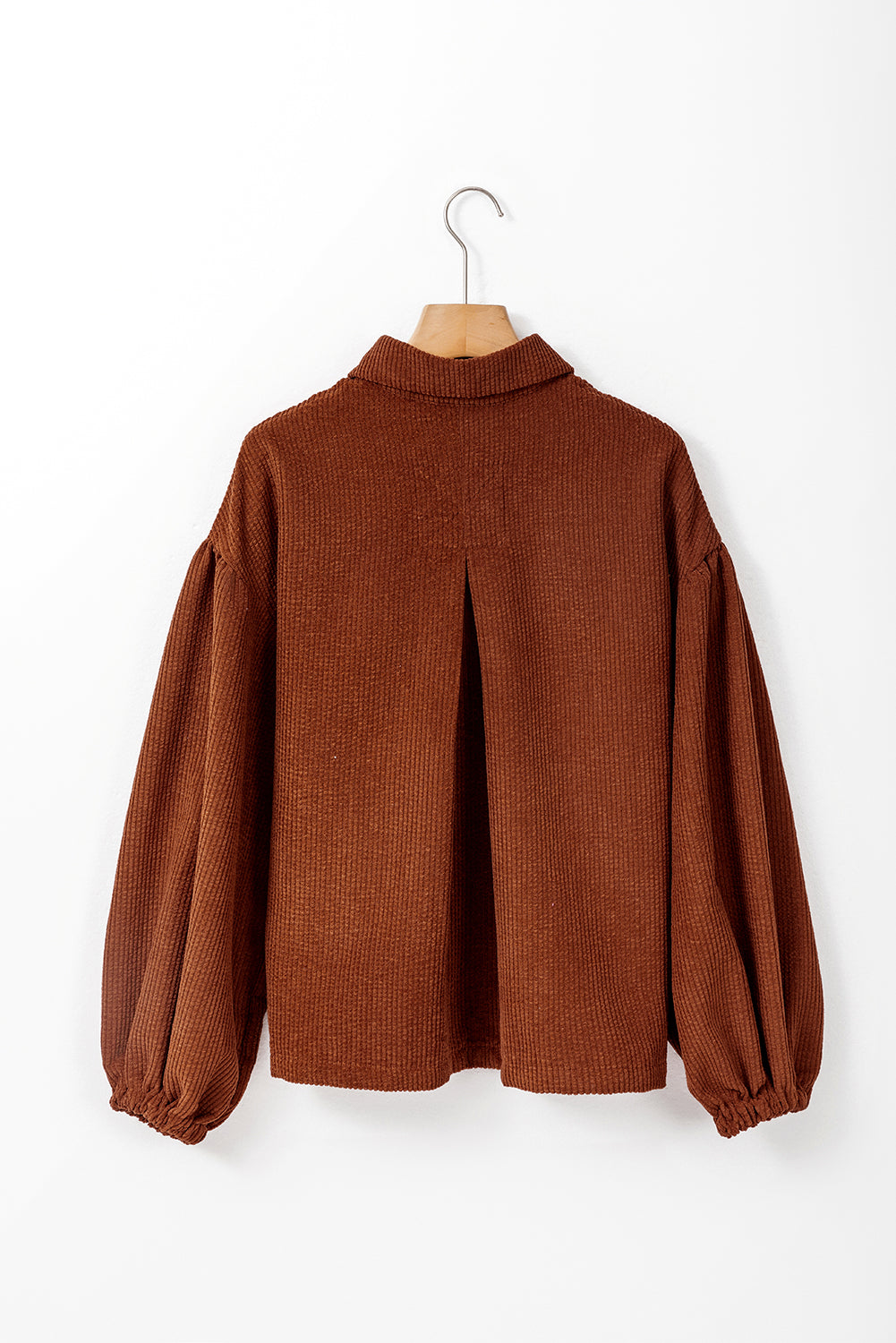 Coffee Textured Corduroy Puff Sleeve Shacket