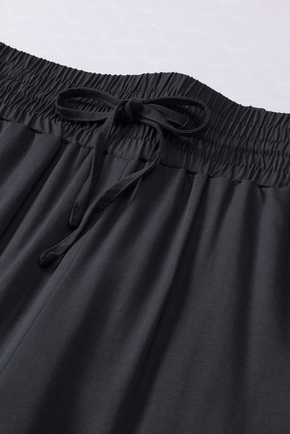 Black Casual Drawstring Shirred Elastic Waist Wide Leg Pants