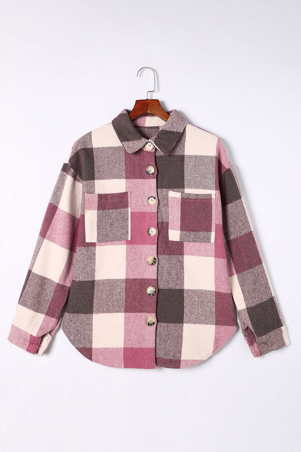 Khaki Plaid Color Block Buttoned Pocketed Shacket