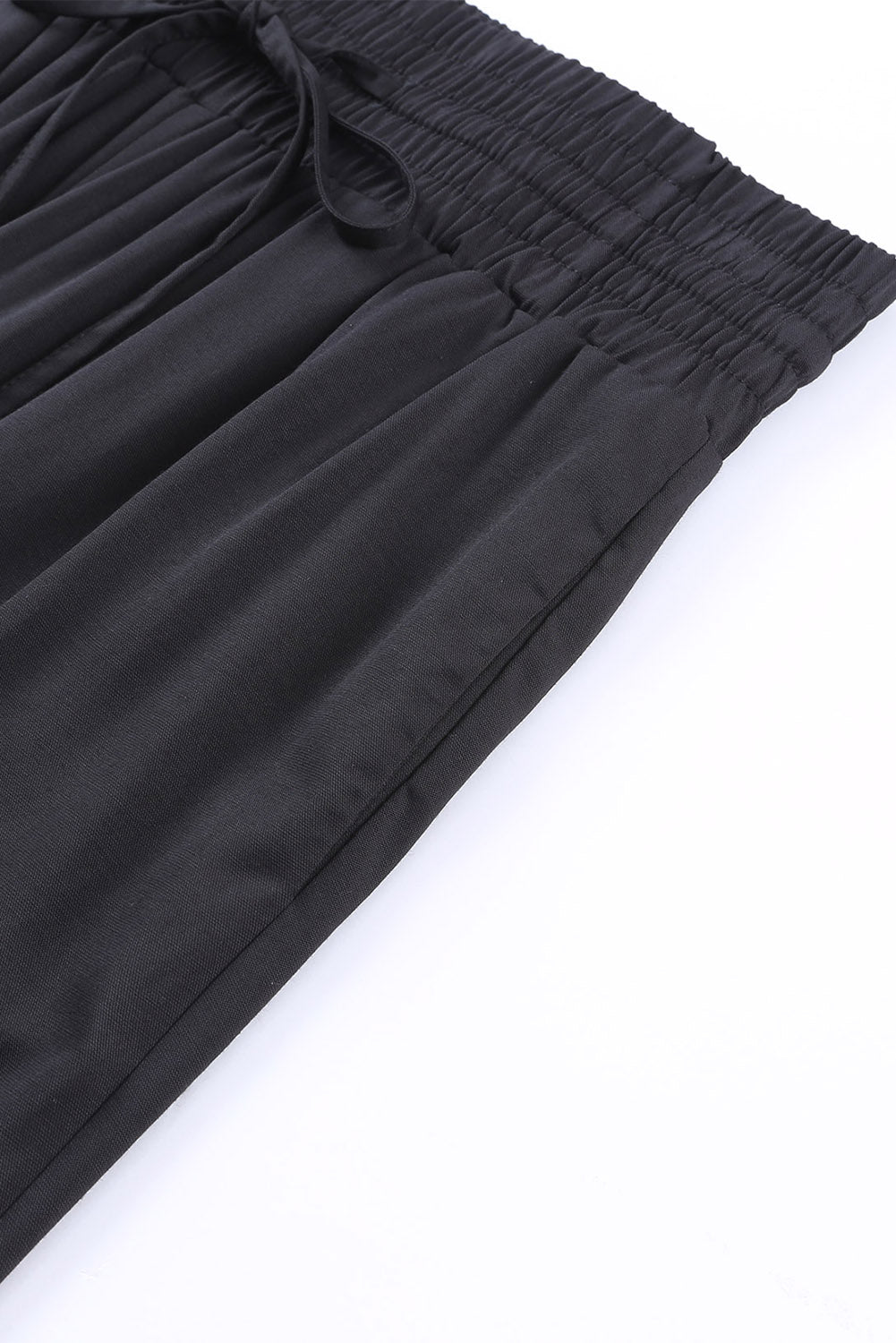 Black Casual Drawstring Shirred Elastic Waist Wide Leg Pants
