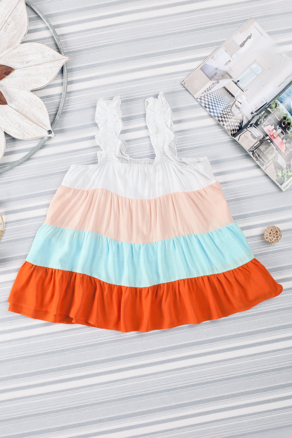 White Color Block Frill Straps Tiered Sleeveless Shirt