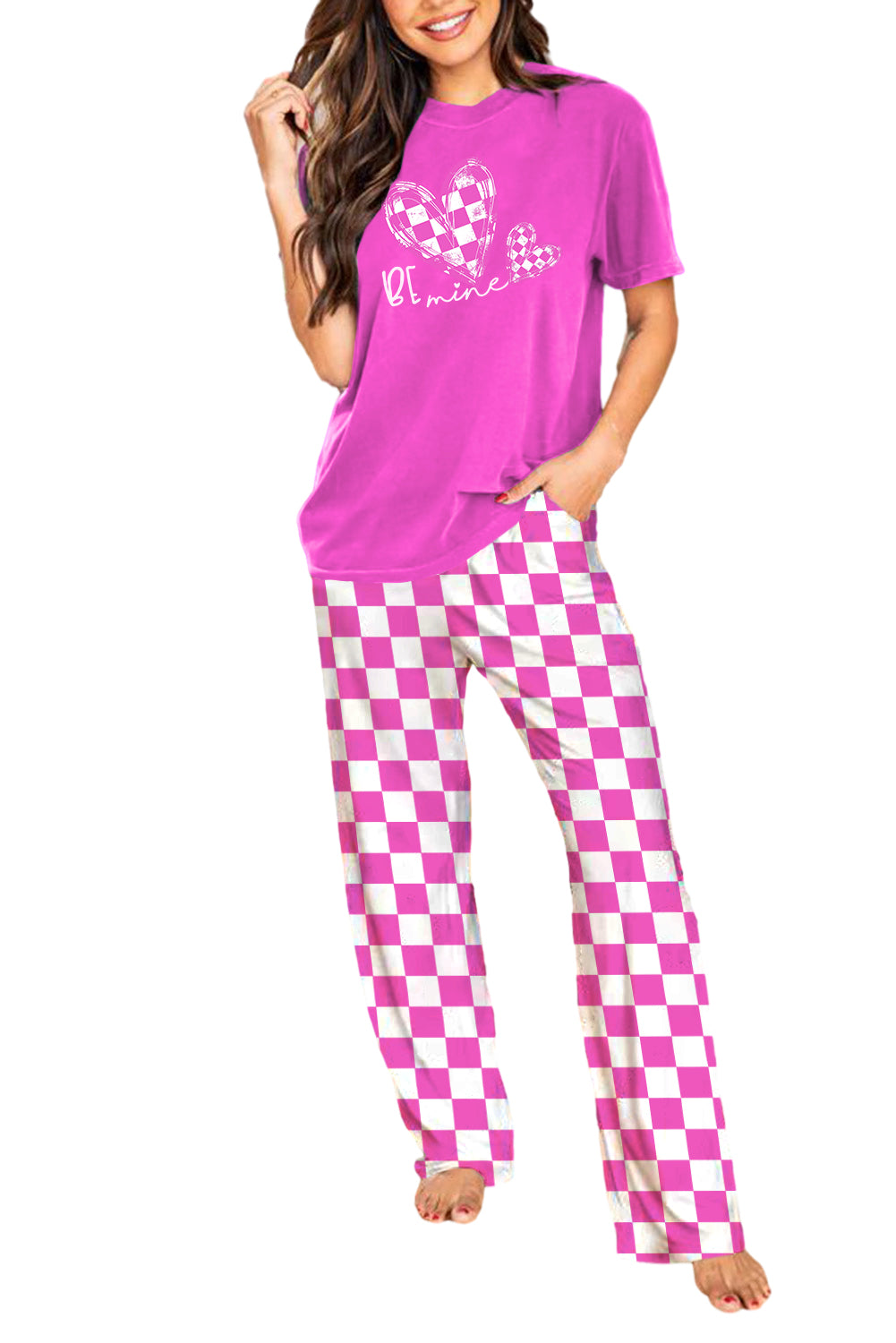 Bright Pink Be Mine Print Tee and Pants Lounge Set