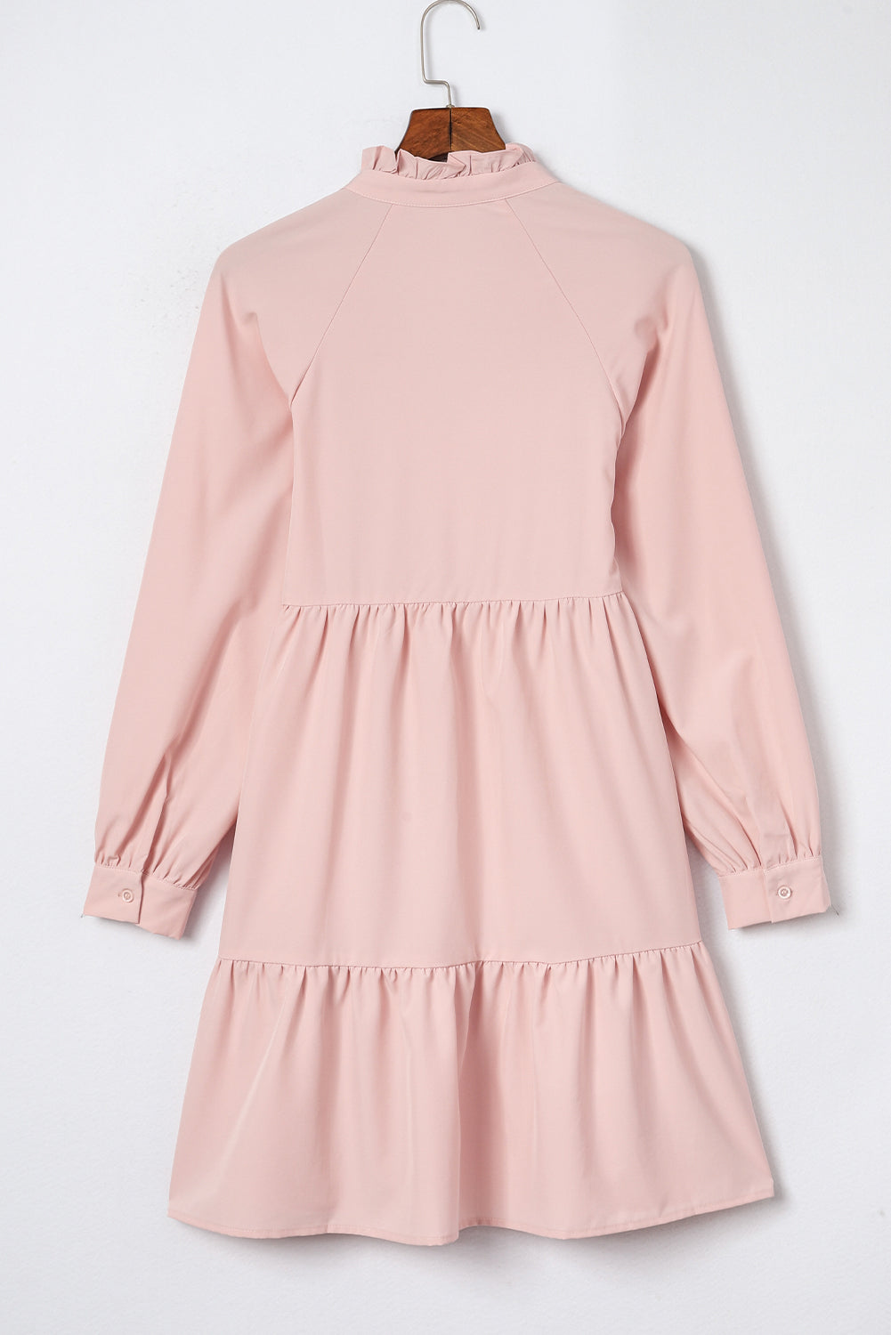 Pink Frilled Stand Collar Long Sleeve Ruffle Dress