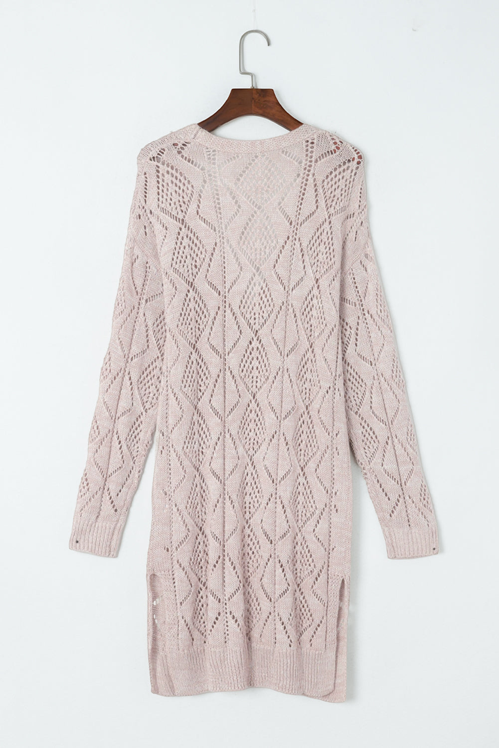 Pink Button Up Hollow Out Loose Long Cardigan