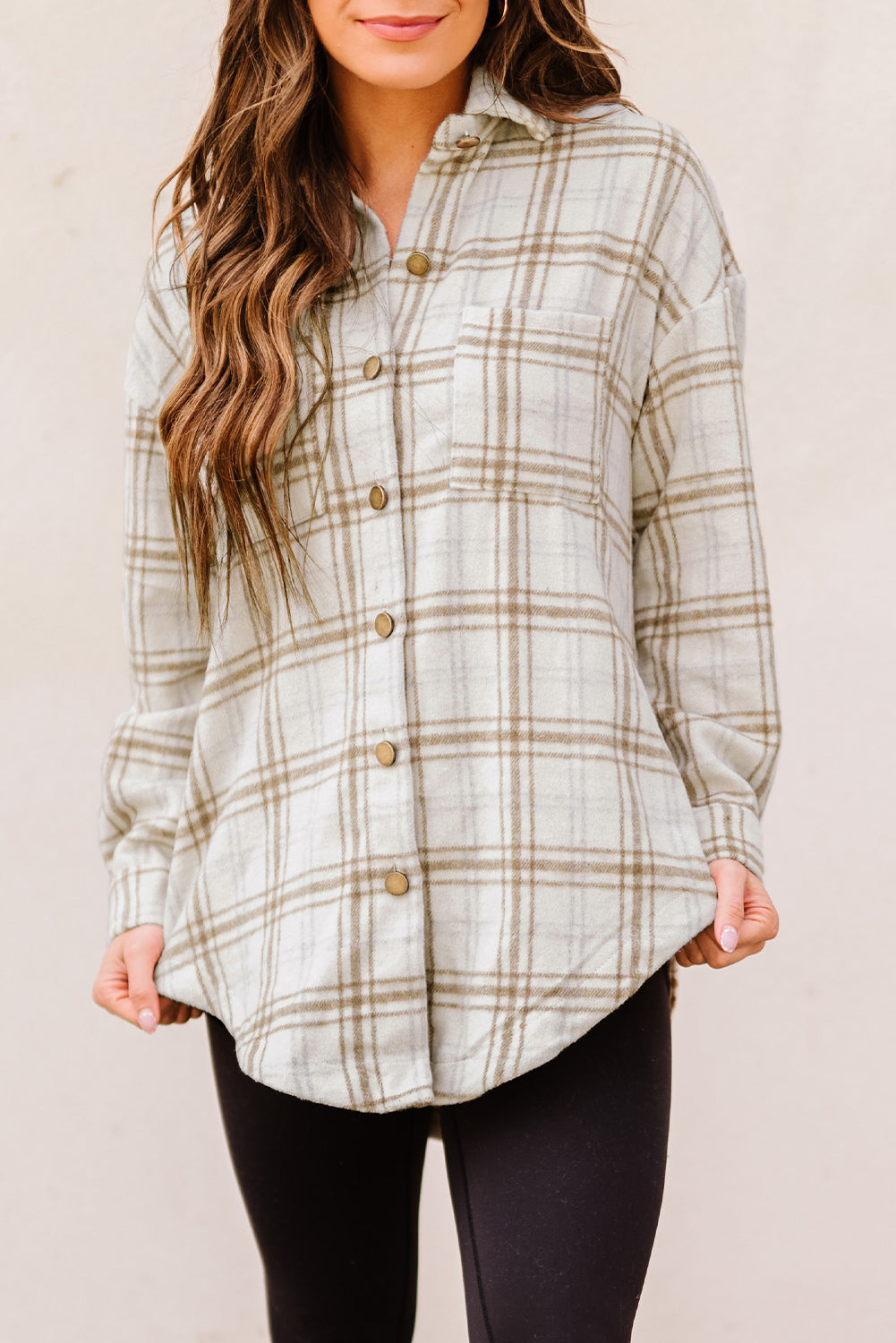 Pink Plaid Casual Button Up Shirt Shacket with Slits