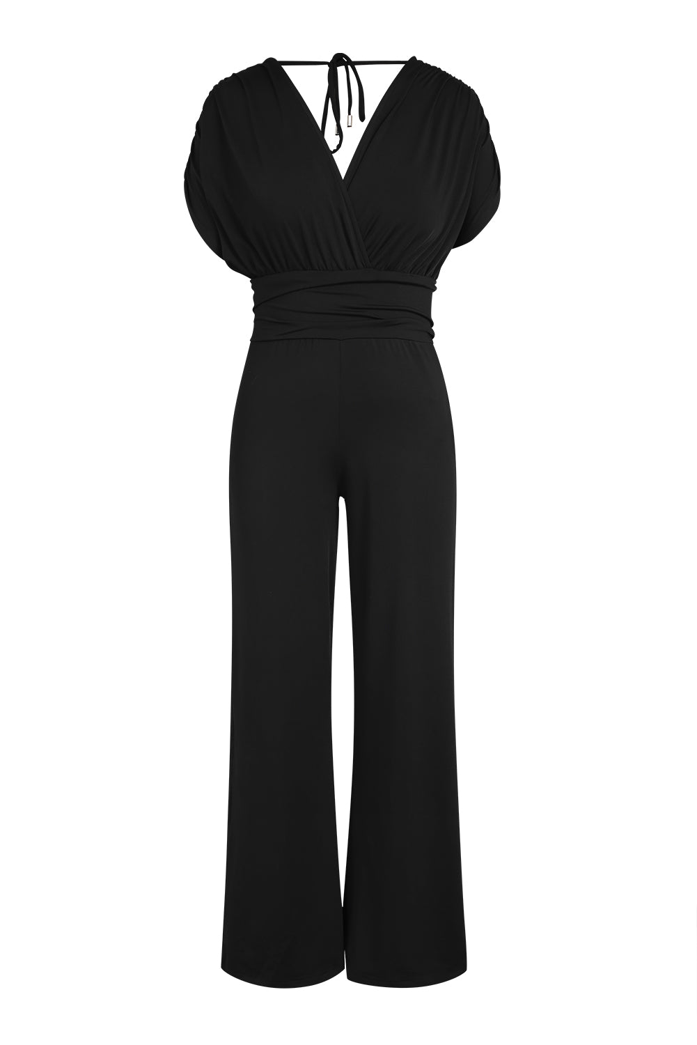 Black V-Neck Dolman Sleeves Wide Leg Jumpsuit