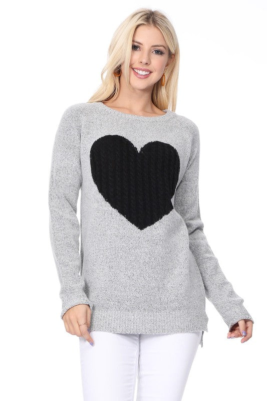 Cozy Heart Jacquard Round Neck Pullover Sweater